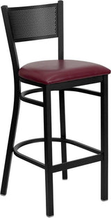HERCULES Series Black Grid Back Metal Restaurant Barstool - Black Vinyl Seat [XU-DG-60116-GRD-BAR-BLKV-GG] Pie's Variety Store
