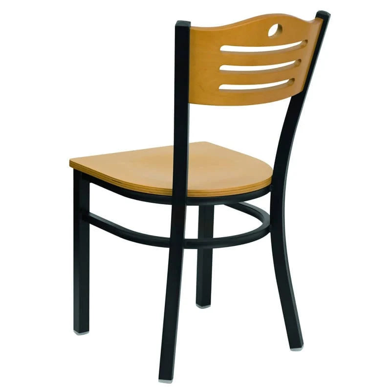HERCULES Series Black Slat Back Metal Restaurant Chair - Natural Wood Back & Seat [XU-DG-6G7B-SLAT-NATW-GG] Pie's Variety Store