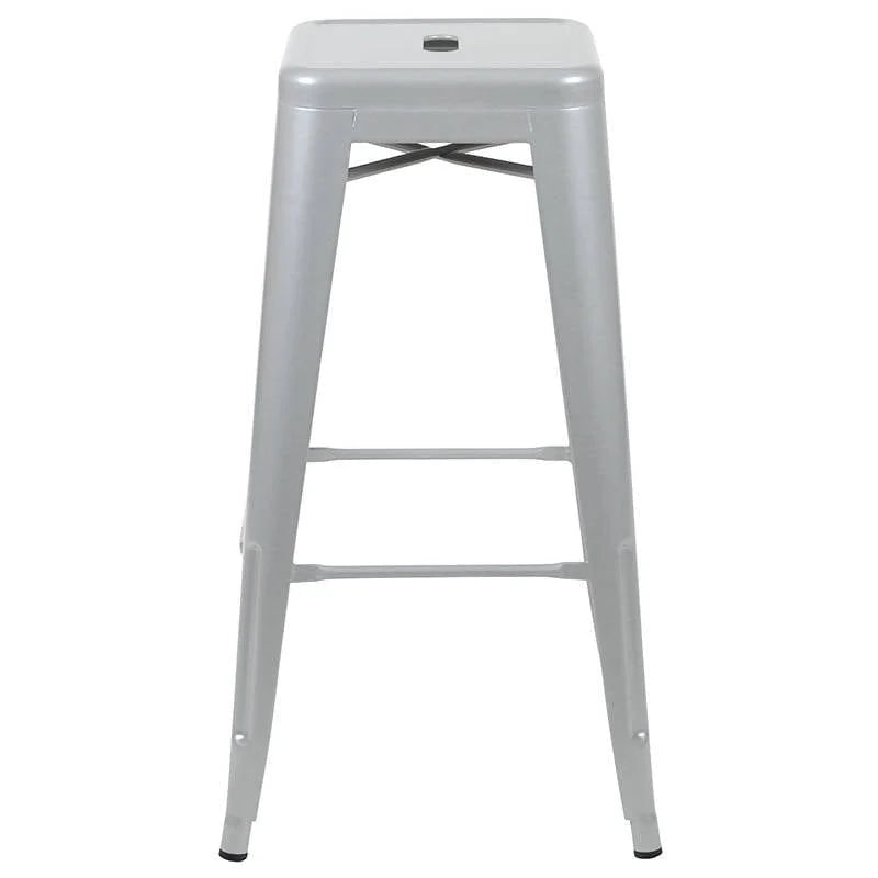30" High Metal Indoor Bar Stool in Silver - Stackable Set of 4 [4-ET-31320-30-SV-R-GG] Fl Furniture