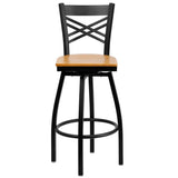 HERCULES Series Black ''X'' Back Swivel Metal Barstool - Cherry Wood Seat [XU-6F8B-XSWVL-CHYW-GG] Pie's Variety Store