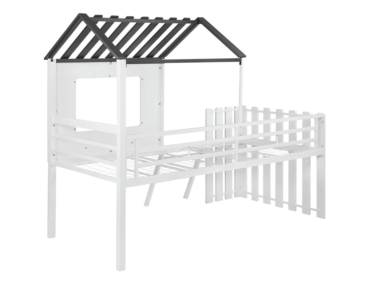 Timber House-Designed Twin Loft Bed White And Gunmetal - 409464T A-Z Store Nadia