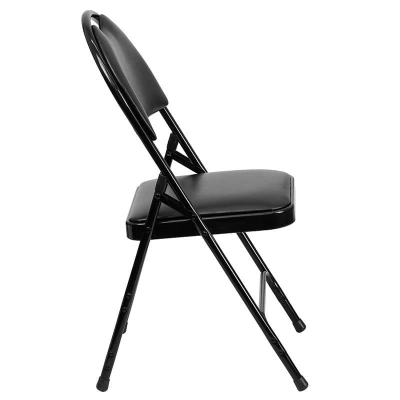 2 Pk. HERCULES Series Ultra-Premium Triple Braced Black Vinyl Metal Folding Chair with Easy-Carry Handle [2-HA-MC705AV-3-BK-GG] Fl Furniture