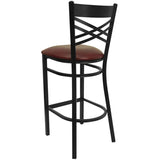 HERCULES Series Black ''X'' Back Metal Restaurant Barstool - Black Vinyl Seat [XU-6F8BXBK-BAR-BLKV-GG] Pie's Variety Store