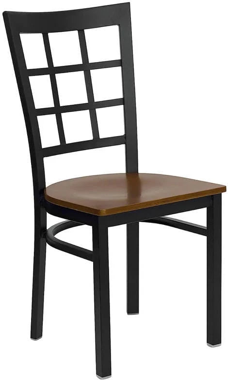 HERCULES Series Black Window Back Metal Restaurant Chair - Cherry Wood Seat [XU-DG6Q3BWIN-CHYW-GG] Pie's Variety Store