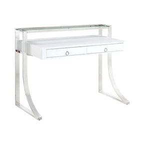 Gemma 2-Drawer Writing Desk Glossy White And Chrome - 802141 Pie's Variety Store