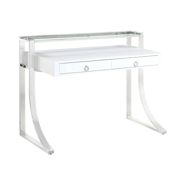 Gemma 2-Drawer Writing Desk Glossy White And Chrome - 802141 Pie's Variety Store