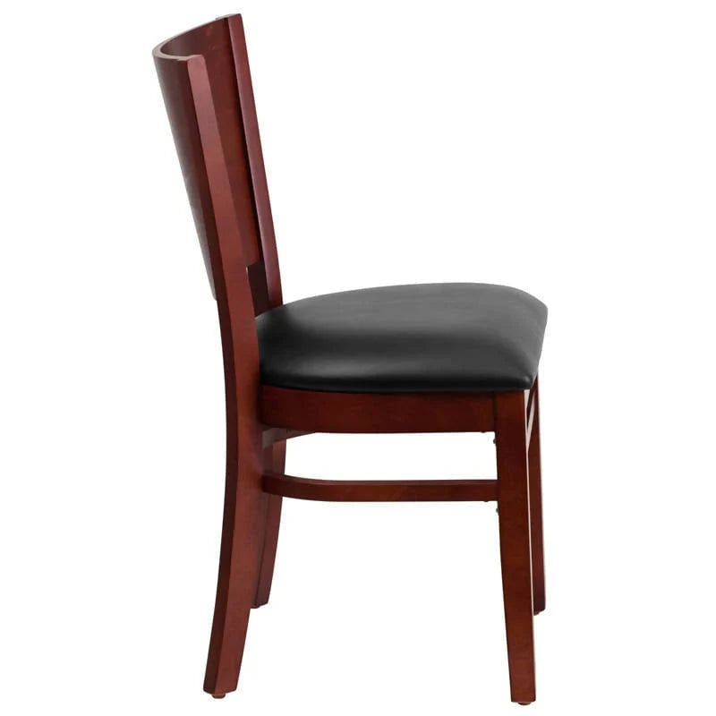 Lacey Series Solid Back Mahogany Wood Restaurant Chair - Black Vinyl Seat [XU-DG-W0094B-MAH-BLKV-GG] Pie's Variety Store