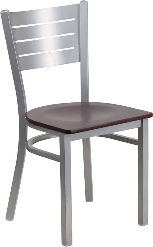 HERCULES Series Silver Slat Back Metal Restaurant Chair - Cherry Wood Seat [XU-DG-60401-CHYW-GG] Pie's Variety Store