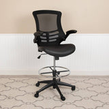 Mid-Back Black Mesh Ergonomic Drafting Chair with LeatherSoft Seat