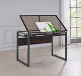 Pantano Glass Top Drafting Desk Dark Gunmetal And Chestnut versatile placement in your office- 805571 coastmega