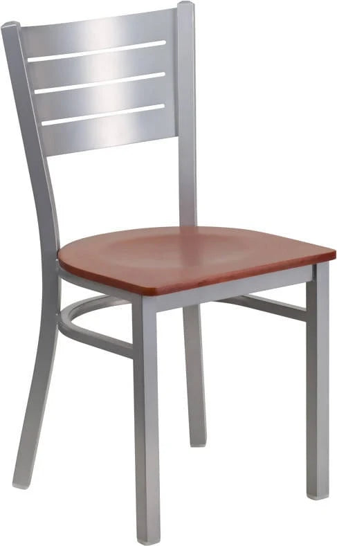 HERCULES Series Silver Slat Back Metal Restaurant Chair - Cherry Wood Seat [XU-DG-60401-CHYW-GG] Pie's Variety Store
