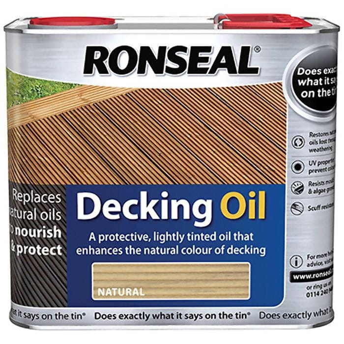 Ronseal Decking Oil (Natural) 2.5 Litres Protective barrier against water penetration where constant weathering can cause swelling and warping. - 34770 Pie's Variety Store