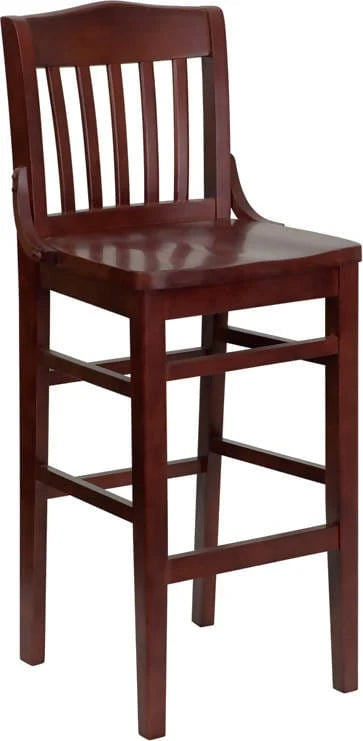 HERCULES Series School House Back Mahogany Wood Restaurant Barstool [XU-DG-W0006BAR-MAH-GG] Pie's Variety Store