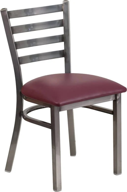 HERCULES Series Clear Coated Ladder Back Metal Restaurant Chair - Black Vinyl Seat [XU-DG694BLAD-CLR-BLKV-GG] Pie's Variety Store