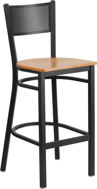 HERCULES Series Black Grid Back Metal Restaurant Barstool - Cherry Wood Seat [XU-DG-60116-GRD-BAR-CHYW-GG] Pie's Variety Store