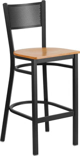 HERCULES Series Black Grid Back Metal Restaurant Barstool - Cherry Wood Seat [XU-DG-60116-GRD-BAR-CHYW-GG] Pie's Variety Store