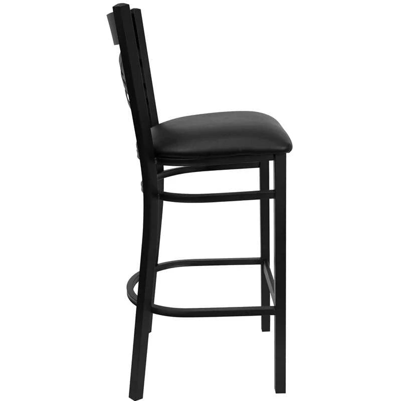 HERCULES Series Black ''X'' Back Metal Restaurant Barstool - Black Vinyl Seat [XU-6F8BXBK-BAR-BLKV-GG] Pie's Variety Store