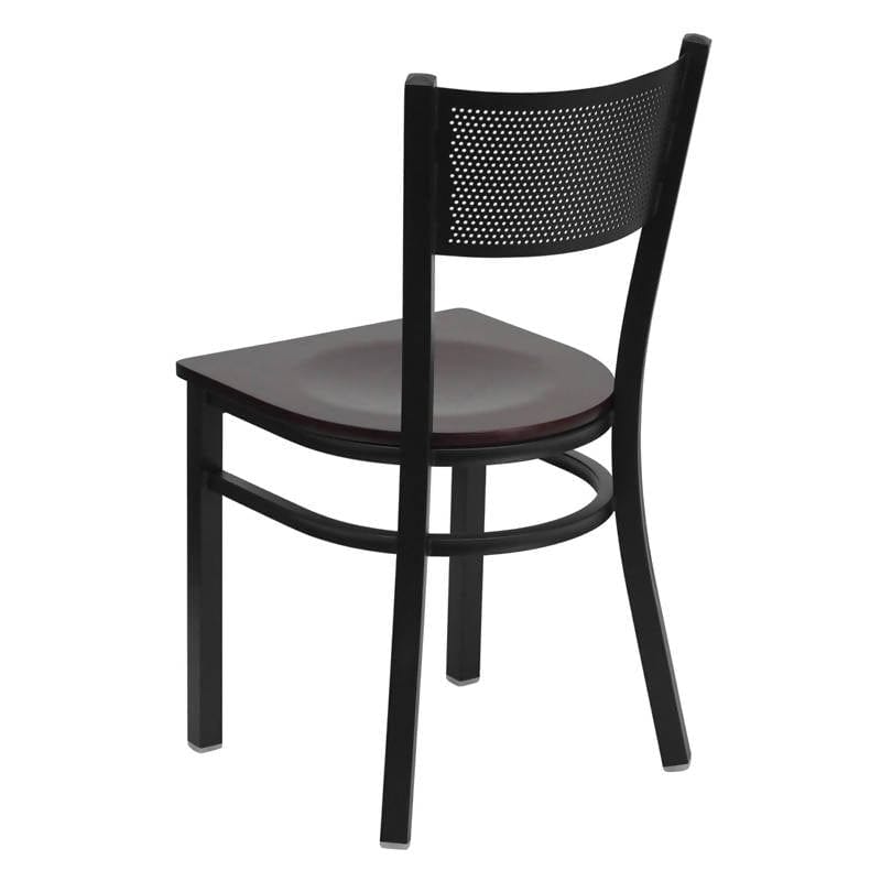 HERCULES Series Black Grid Back Metal Restaurant Chair - Cherry Wood Seat [XU-DG-60115-GRD-CHYW-GG] Pie's Variety Store