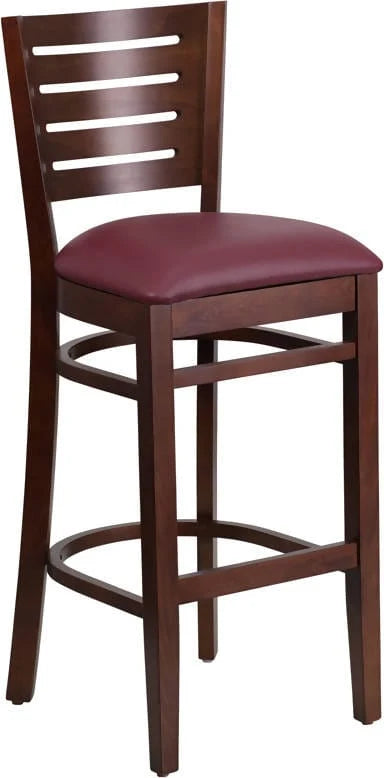 Darby Series Slat Back Walnut Wood Restaurant Barstool - Black Vinyl Seat [XU-DG-W0108BBAR-WAL-BLKV-GG] Pie's Variety Store