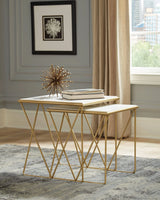 2-Piece Nesting Table Set White And Gold - 930075 Pie's Variety Store