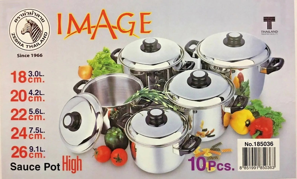 Zebra Image 10 Piece Tall Stainless Steel Sauce Pot Set with Lid 18 - 26 CM - 185033 Elegant AccScents