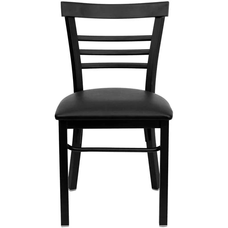 HERCULES Series Black Three-Slat Ladder Back Metal Restaurant Chair - Black Vinyl Seat [XU-DG6Q6B1LAD-BLKV-GG] Pie's Variety Store