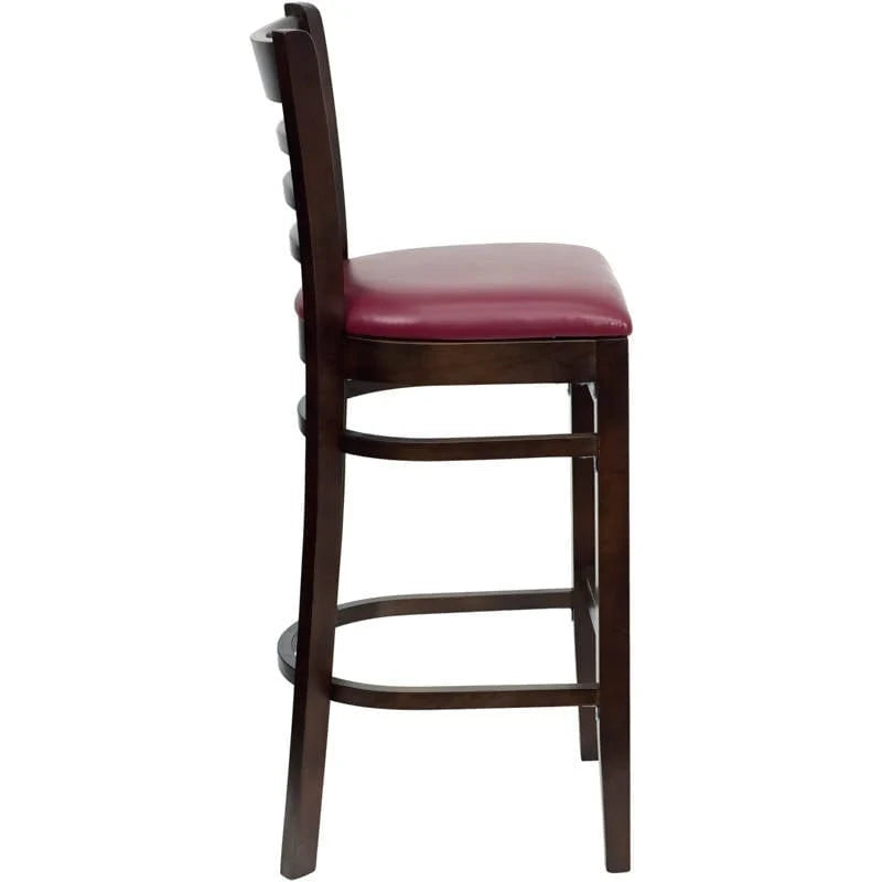HERCULES Series Ladder Back Walnut Wood Restaurant Barstool - Black Vinyl Seat [XU-DGW0005BARLAD-WAL-BLKV-GG] Pie's Variety Store