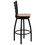 HERCULES Series Black Ladder Back Swivel Metal Barstool - Cherry Wood Seat [XU-6F8B-LADSWVL-CHYW-GG] Pie's Variety Store