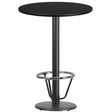 30'' Round Black Laminate Table Top with 18'' Round Bar Height Table Base and Foot Ring [XU-RD-30-BLKTB-TR18B-3CFR-GG] Fl Furniture