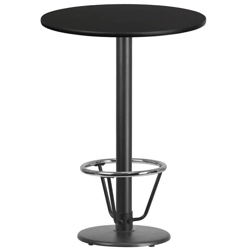 30'' Round Black Laminate Table Top with 18'' Round Bar Height Table Base and Foot Ring [XU-RD-30-BLKTB-TR18B-3CFR-GG] Fl Furniture