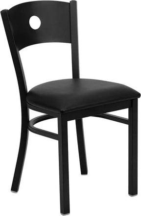 HERCULES Series Black Circle Back Metal Restaurant Chair - Black Vinyl Seat [XU-DG-60119-CIR-BLKV-GG] Pie's Variety Store