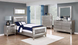 Leighton Twin Panel Bed With Mirrored Accents Mercury Metallic Collection: The Leighton Collection Presents This Magnificent Glam-Style Bed. This Bed Is An Absolute Delight For The Bedroom. Leighton SKU: 204921T coastmega