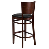 Lacey Series Solid Back Walnut Wood Restaurant Barstool - Black Vinyl Seat [XU-DG-W0094BAR-WAL-BLKV-GG] Pie's Variety Store