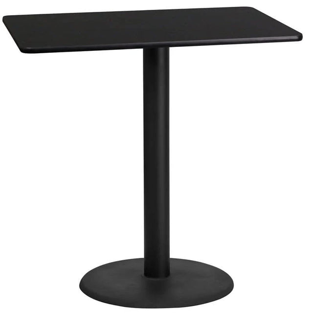 24'' x 42'' Rectangular Black Laminate Table Top with 24'' Round Bar Height Table Base [XU-BLKTB-2442-TR24B-GG] Fl Furniture