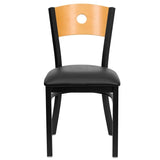 HERCULES Series Black Circle Back Metal Restaurant Chair - Natural Wood Back