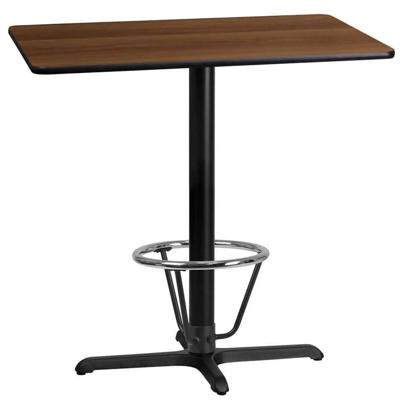 24'' x 42'' Rectangular Black Laminate Table Top with 23.5'' x 29.5'' Bar Height Table Base and Foot Ring [XU-BLKTB-2442-T2230B-3CFR-GG] Fl Furniture