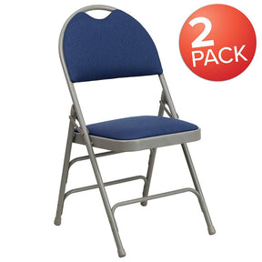 2 Pk. HERCULES Series Ultra-Premium Triple Braced Navy Fabric Metal Folding Chair with Easy-Carry Handle [2-HA-MC705AF-3-NVY-GG] Fl Furniture