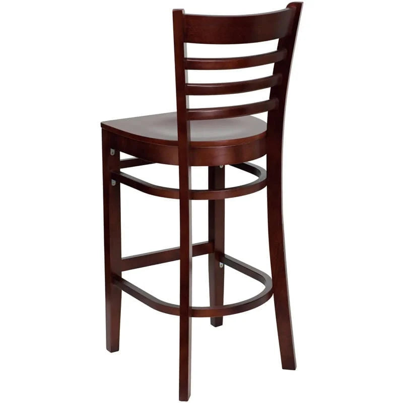HERCULES Series Ladder Back Mahogany Wood Restaurant Barstool [XU-DGW0005BARLAD-MAH-GG] Pie's Variety Store
