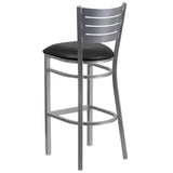 HERCULES Series Silver Slat Back Metal Restaurant Barstool - Black Vinyl Seat [XU-DG-60402-BAR-BLKV-GG] Pie's Variety Store