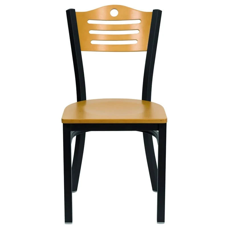 HERCULES Series Black Slat Back Metal Restaurant Chair - Natural Wood Back & Seat [XU-DG-6G7B-SLAT-NATW-GG] Pie's Variety Store