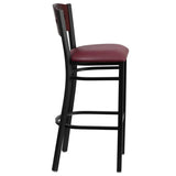 HERCULES Series Black 4 Square Back Metal Restaurant Barstool - Mahogany Wood Back
