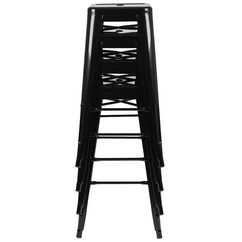 30" High Metal Indoor Bar Stool in Black - Stackable Set of 4 [4-ET-31320-30-BK-R-GG] Fl Furniture