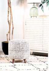 Round Upholstered Accent Stool Cream And Black - 915414 Pie's Variety Store