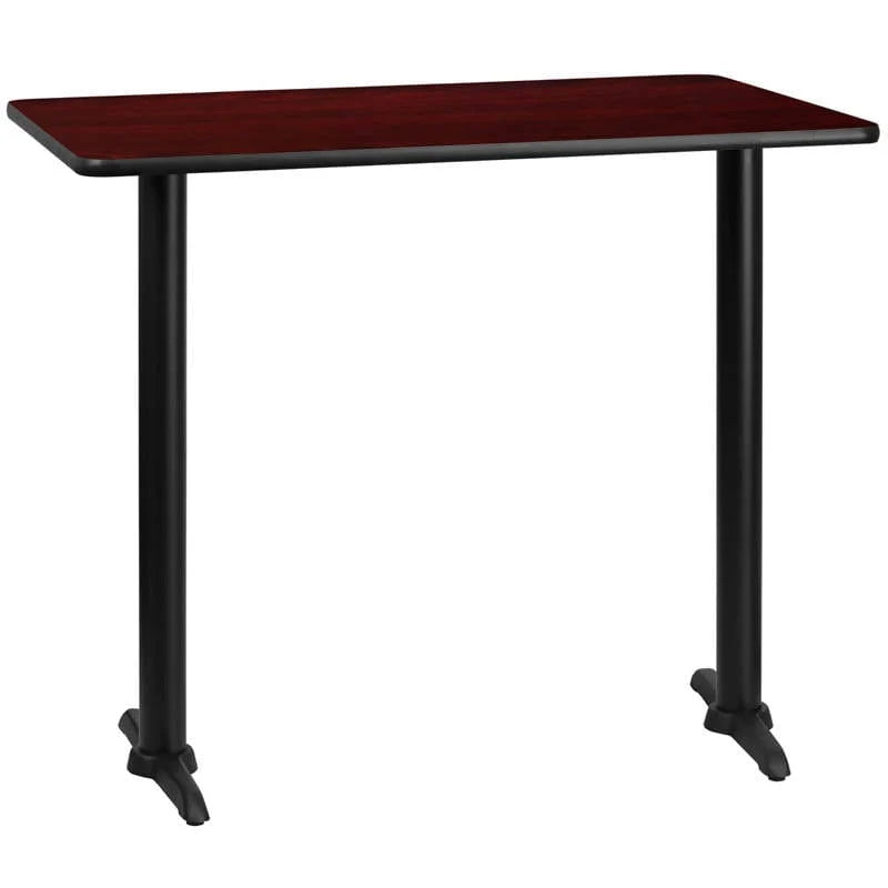 30'' x 48'' Rectangular Black Laminate Table Top with 5'' x 22'' Bar Height Table Bases [XU-BLKTB-3048-T0522B-GG] Pie's Variety Store