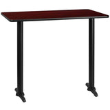 30'' x 48'' Rectangular Black Laminate Table Top with 5'' x 22'' Bar Height Table Bases [XU-BLKTB-3048-T0522B-GG] Pie's Variety Store