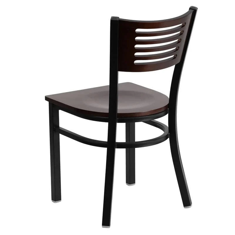 HERCULES Series Black Slat Back Metal Restaurant Chair - Walnut Wood Back & Seat [XU-DG-6G5B-WAL-MTL-GG] Pie's Variety Store