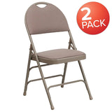 2 Pk. HERCULES Series Ultra-Premium Triple Braced Beige Fabric Metal Folding Chair with Easy-Carry Handle [2-HA-MC705AF-3-BGE-GG] Fl Furniture