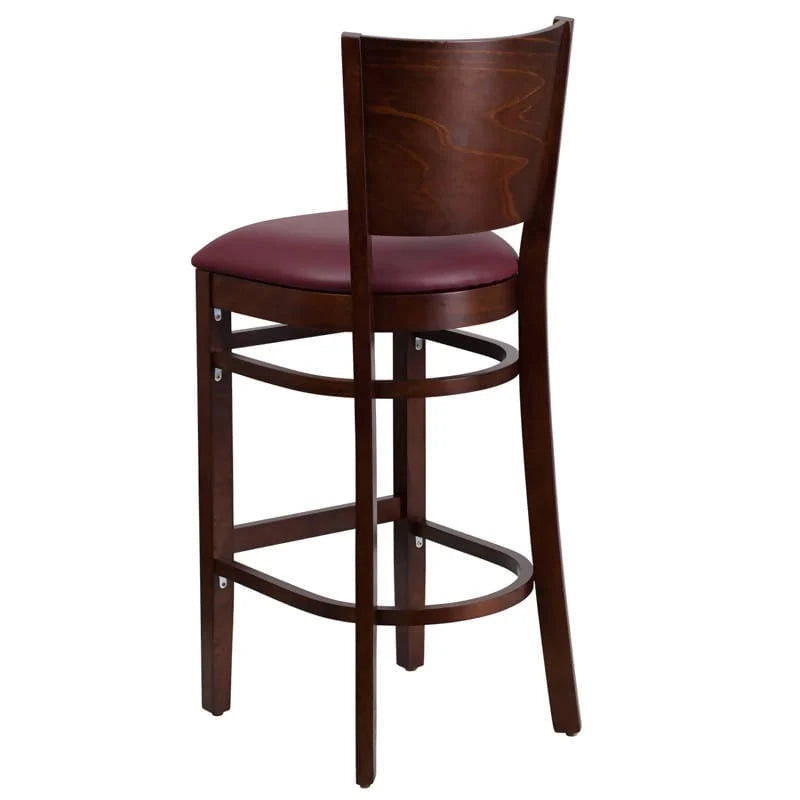 Lacey Series Solid Back Walnut Wood Restaurant Barstool - Black Vinyl Seat [XU-DG-W0094BAR-WAL-BLKV-GG] Pie's Variety Store