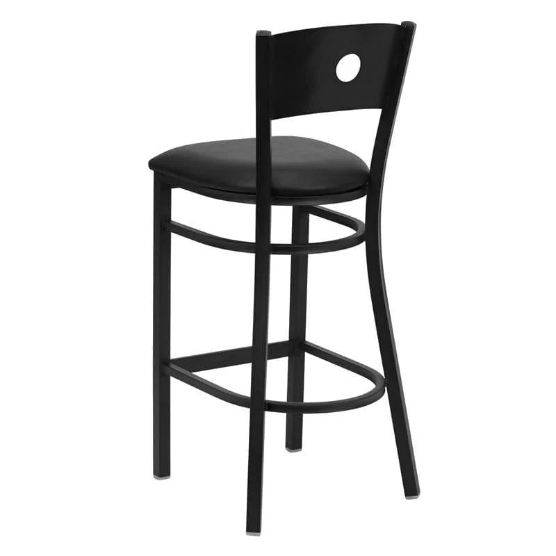 HERCULES Series Black Circle Back Metal Restaurant Barstool - Black Vinyl Seat [XU-DG-60120-CIR-BAR-BLKV-GG] Pie's Variety Store