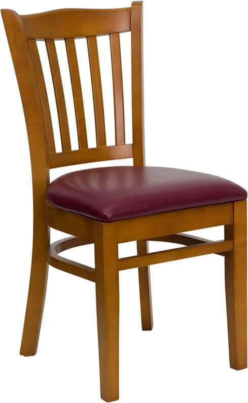 HERCULES Series Vertical Slat Back Cherry Wood Restaurant Chair - Black Vinyl Seat [XU-DGW0008VRT-CHY-BLKV-GG] Pie's Variety Store
